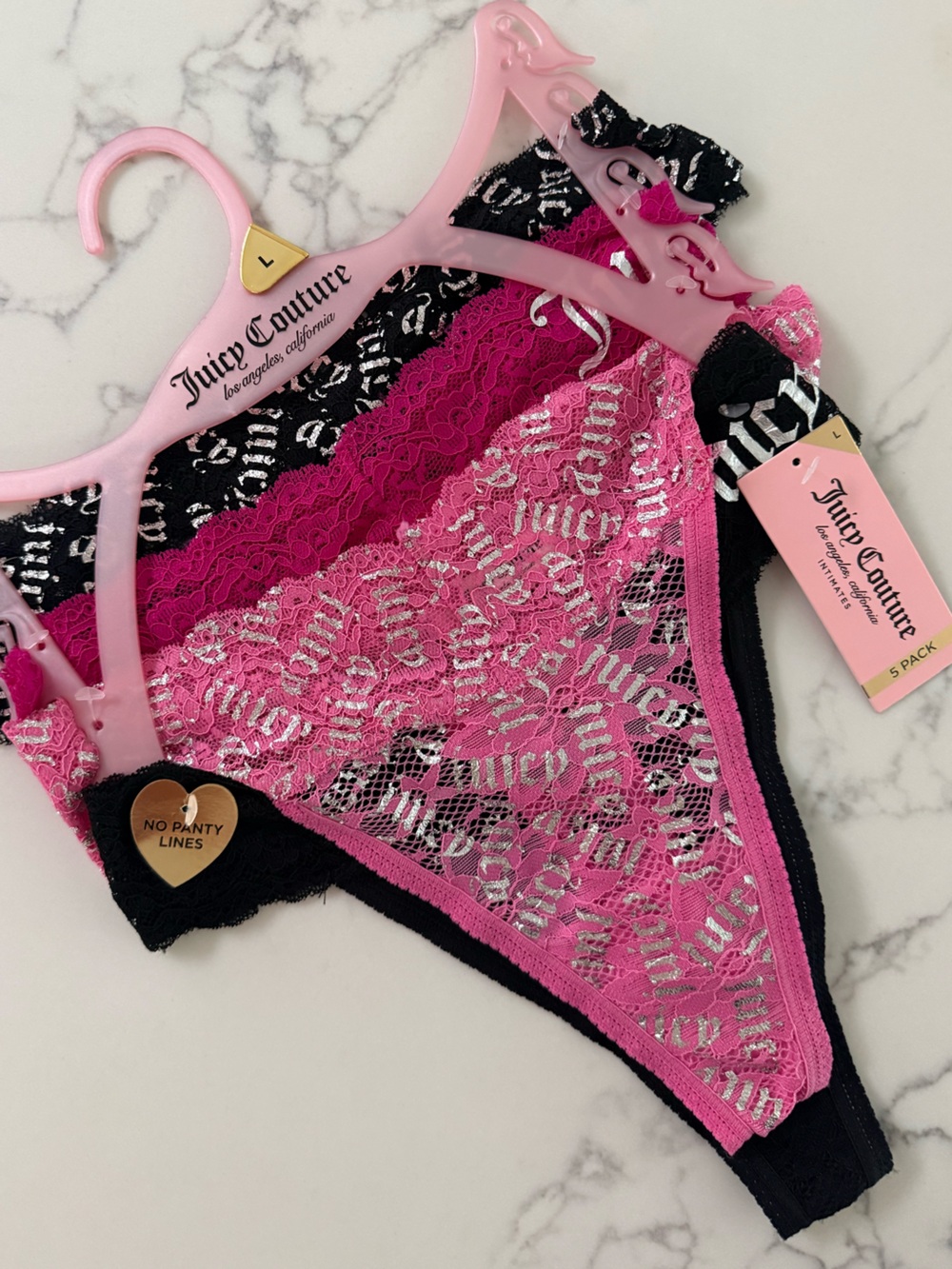 Juicy Couture Lace Thong 4-Pack - Size Large
